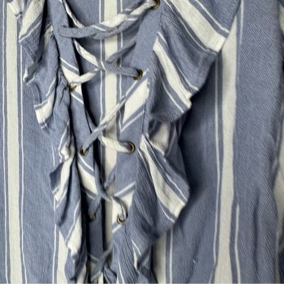 American eagle long sleeve top bell bottom lace up corset pin stripe blue white - Picture 3 of 7